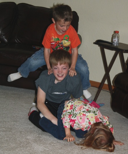 Wrestling with cousins.