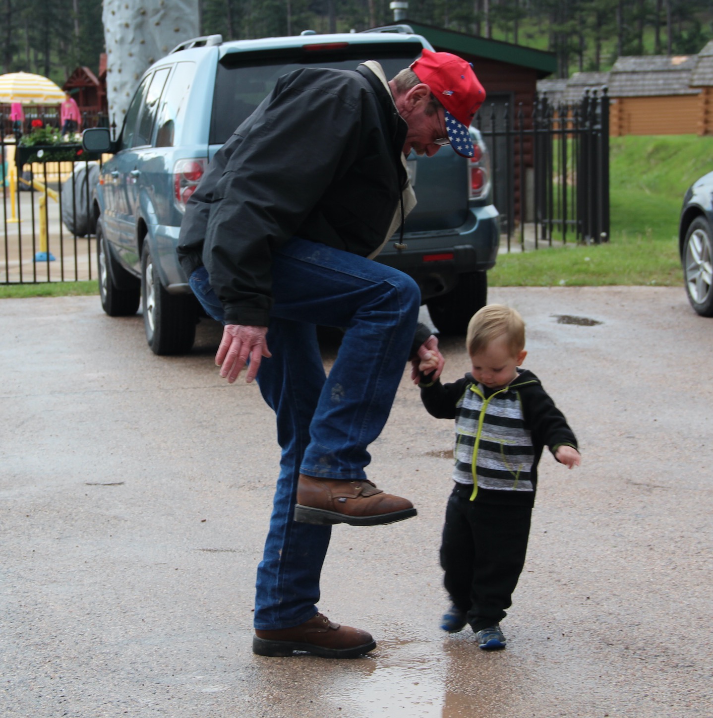 A lesson in how to properly splash in a puddle.